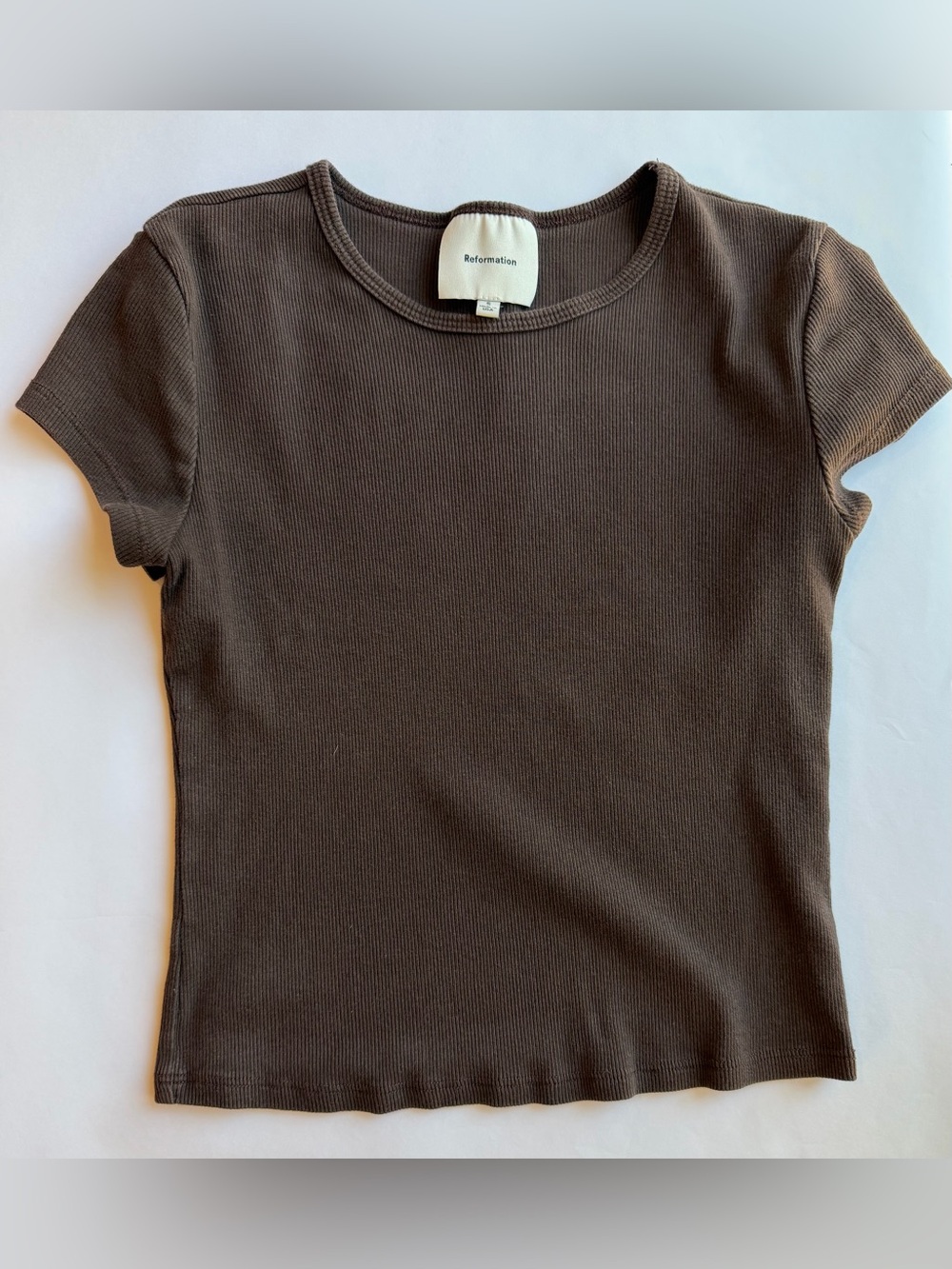 Reformation Chocolate Brown Ribbed Short Sleeve Tee